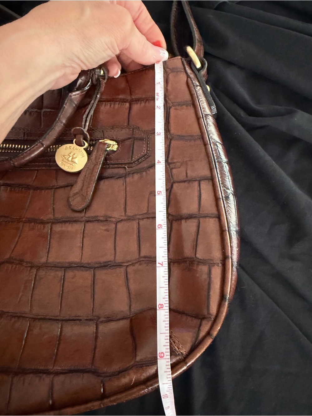 Brahmin Cognac Croc-Embossed Leather Satchel w/ Adjustable Strap & dust bag. - Picture 4 of 7